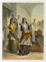 Egyptian Dancing Girls Performing the Ghawazi at Rosetta, illustration from 